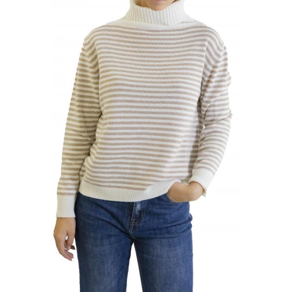 maglia a righe misto cashmere collo alto